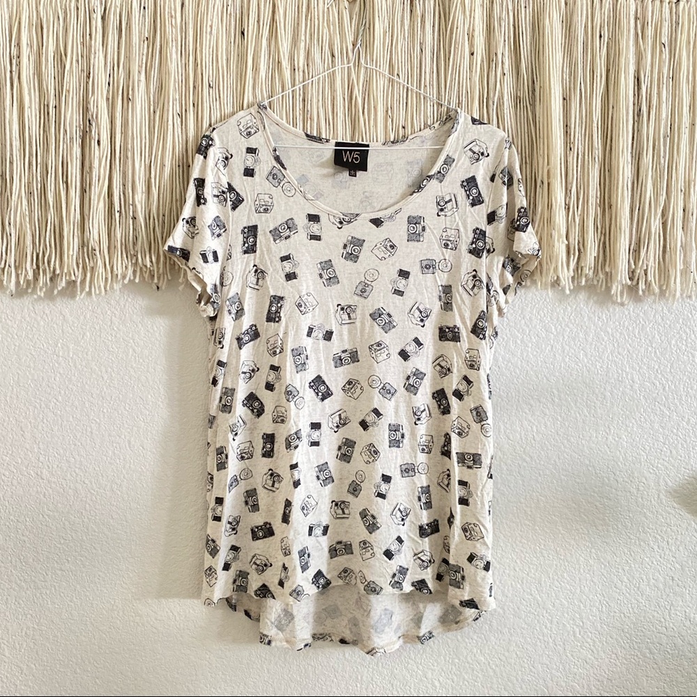 W5 Vintage Camera Print Short Sleeve T Shirt